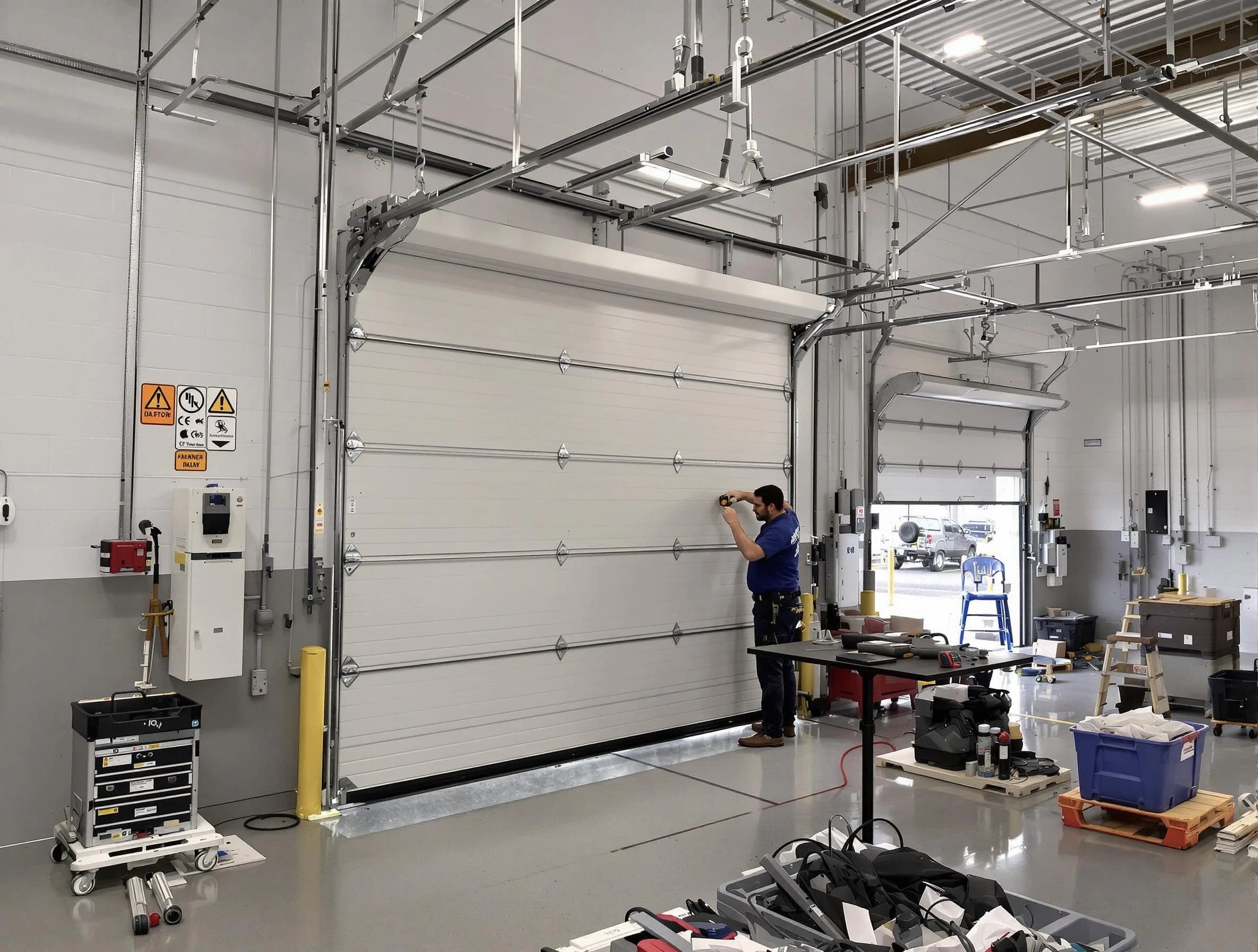 Commercial garage door repair being performed by Worcester Garage Door Repair expert in Worcester
