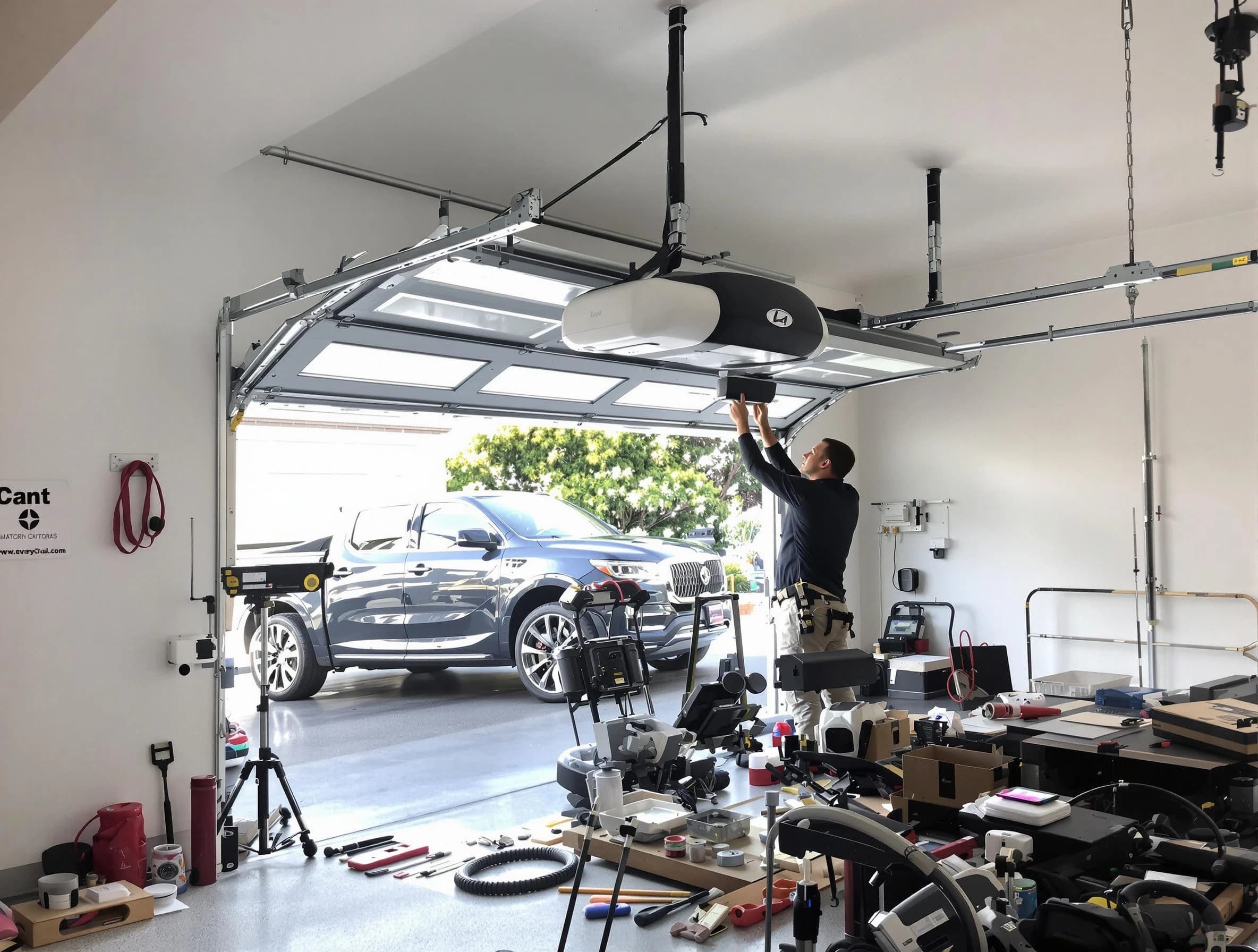 Worcester Garage Door Repair specialist installing smart garage door opener system in Worcester home