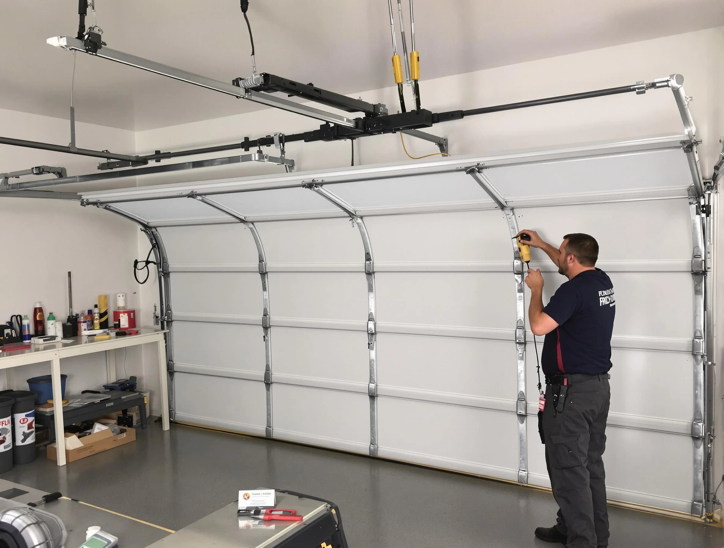 Worcester Garage Door Repair certified technician performing overhead door system repair in Worcester