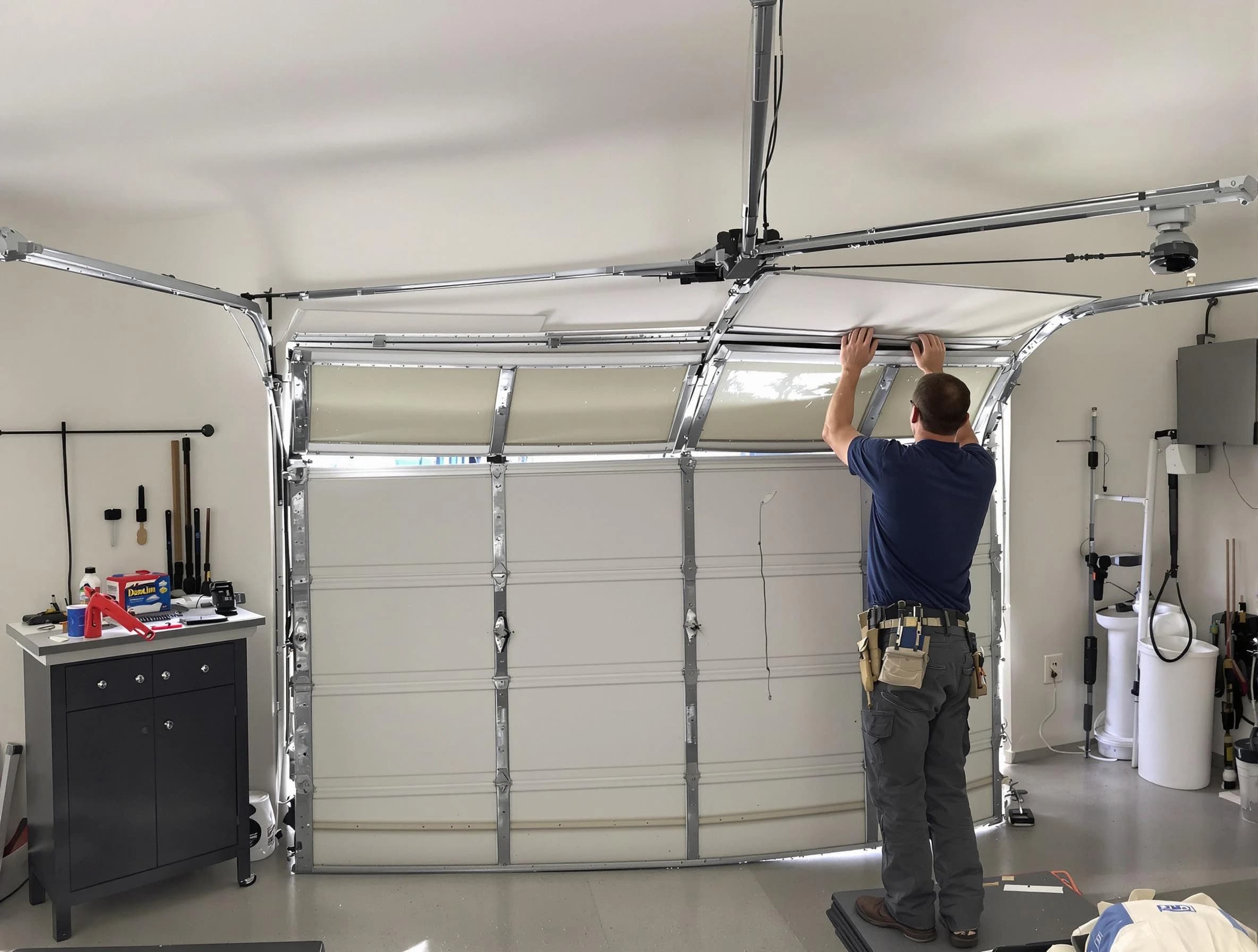 Worcester Garage Door Repair specialist performing precise section replacement on Worcester garage door