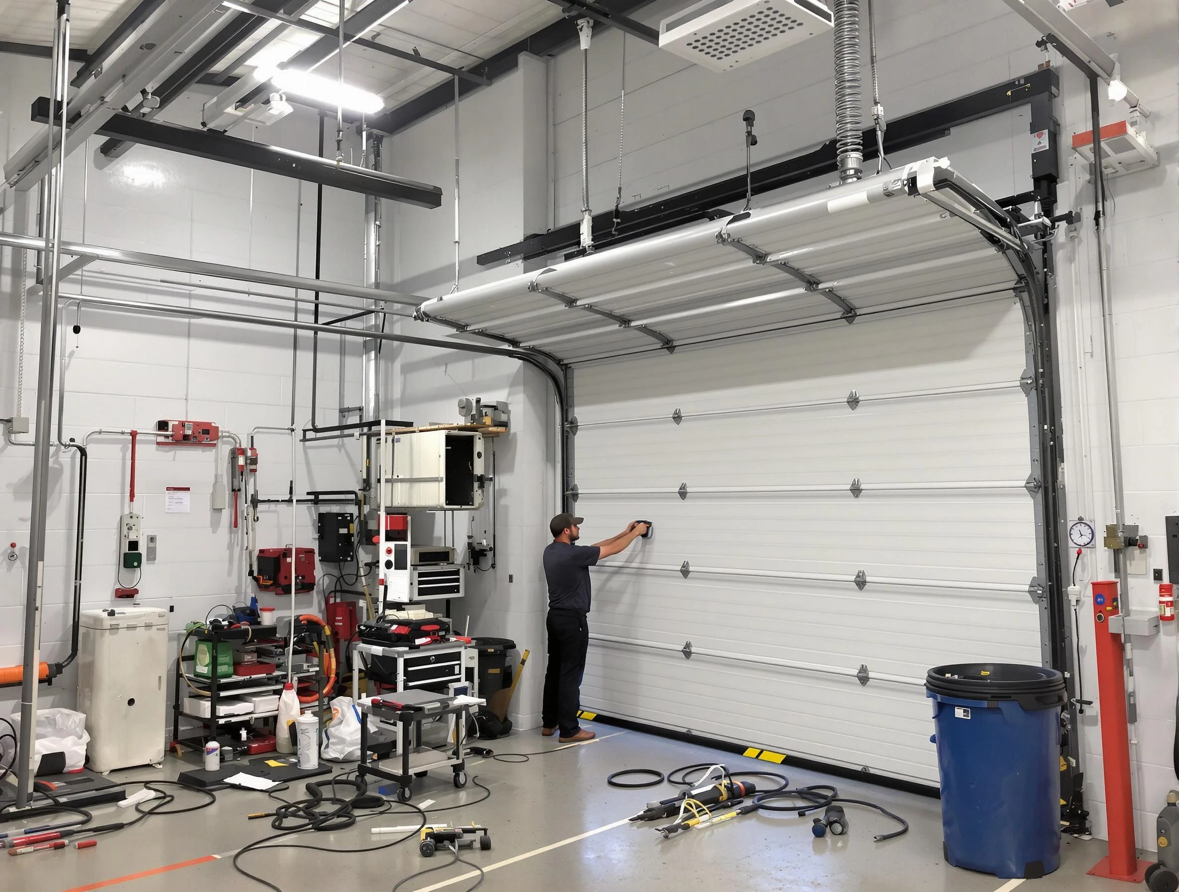 Worcester Garage Door Repair certified technician performing commercial door repair at a Worcester business facility