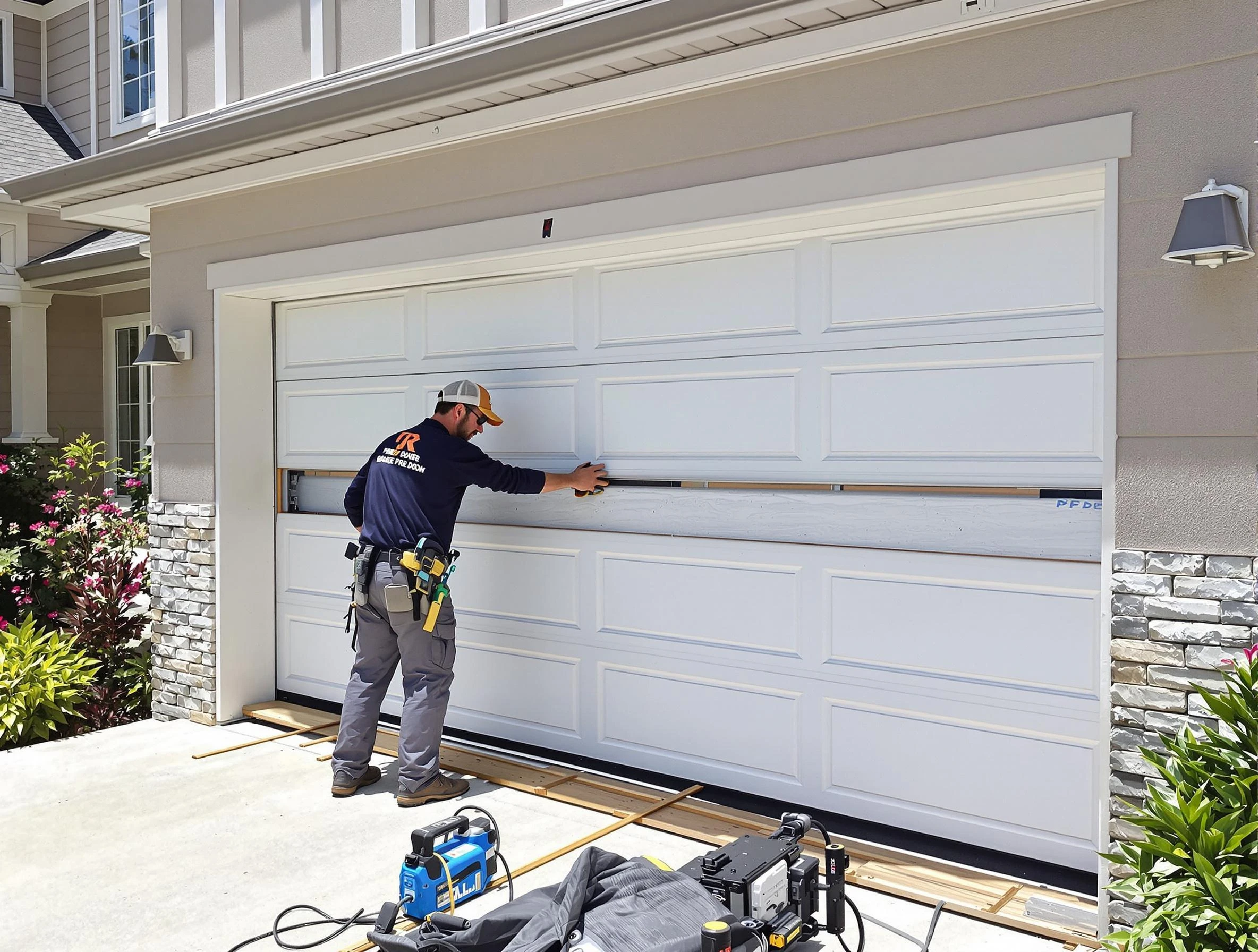 Worcester Garage Door Repair team performing complete garage door replacement at Worcester residence