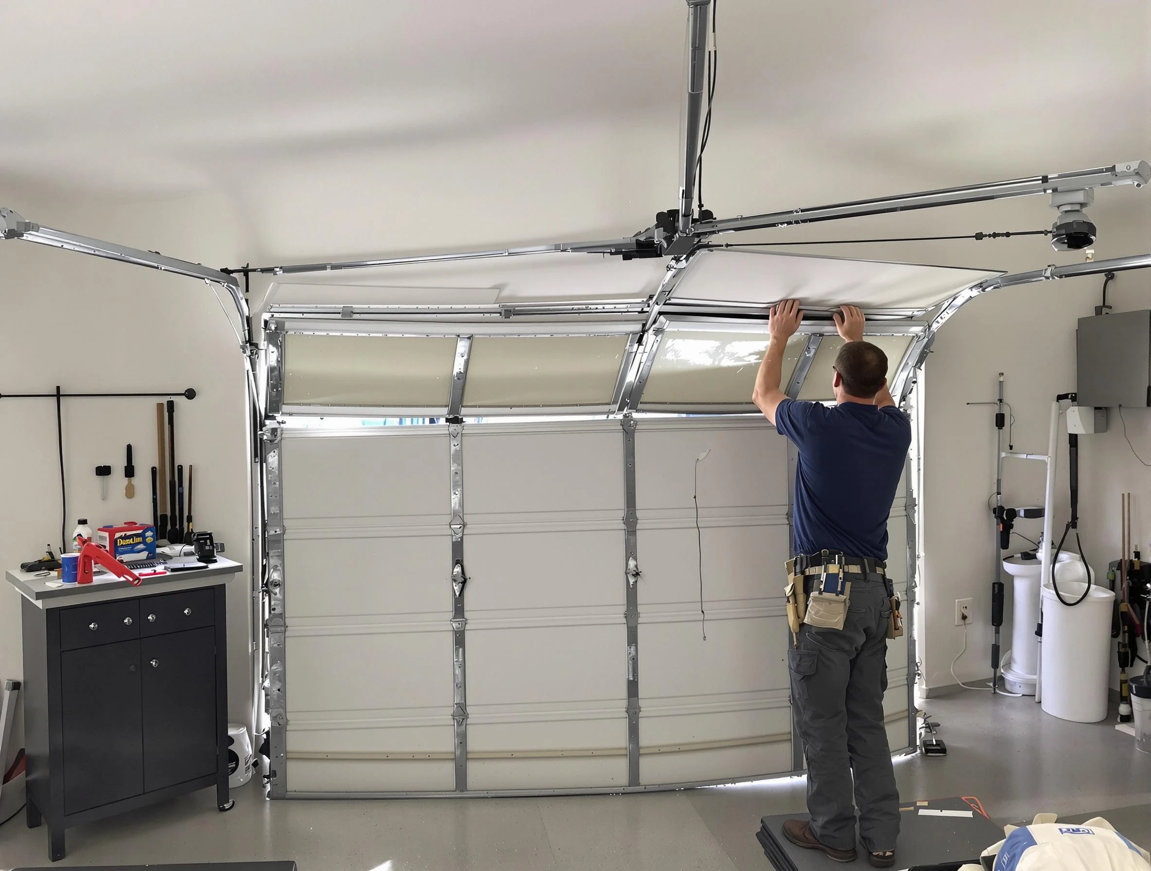 Worcester Garage Door Repair specialist performing precise section replacement on Worcester garage door