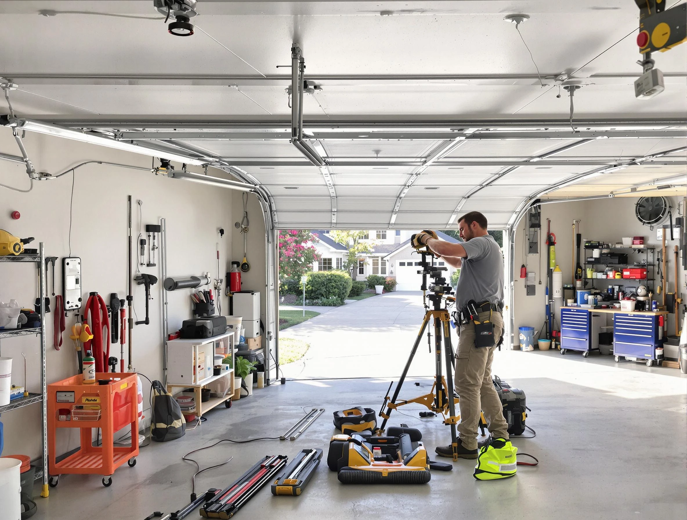 Worcester Garage Door Repair specialist performing laser-guided track alignment in Worcester